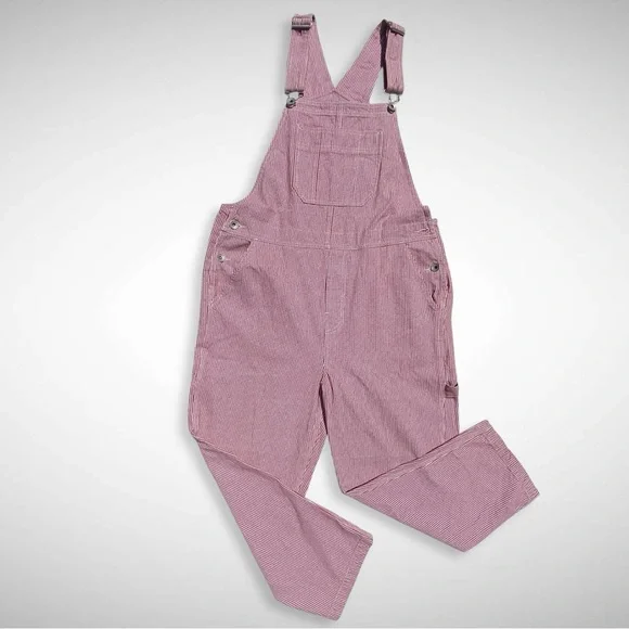 Brixton Christina Red White Checkerboard Denim Carpenter Overall Work Wear large - Picture 10 of 16